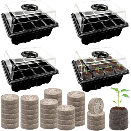 Seed Starter Tray with Peat Pellets, Black Seeding Starter Trays for Plant - size: 4 Set-black