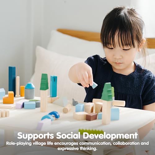 PlanToys® Urban City Blocks Wooden Montessori 45-Piece Construction Kids