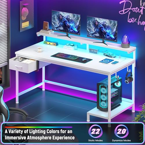 DurayLoly 39.3" Computer Desk with Power Outlet & Fabric Drawer,White - color: White, size: 39.3 IN