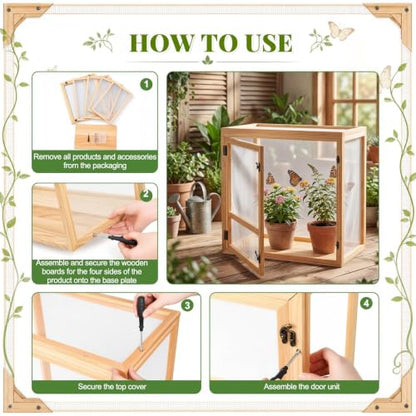 Bucherry Wooden Butterfly Habitat Cage Kit Monarch Caterpillar Enclosure with Mesh Tent & Wood Frame, Detachable Insect Observation House for Kids Outdoor Garden (20") - size: 20"