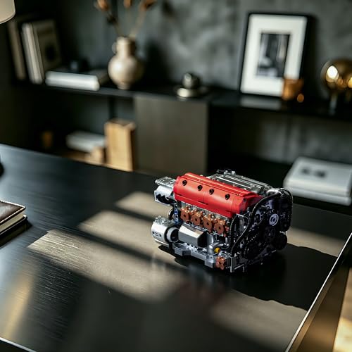 KMS JDM High Performance Engine Building Kit, K-Series Red Top 4-Cylinder Model with Linked Moving Pistons, Silver Metallic Finish, Mechanical Assembly Toy & Display Gift for Car Enthusiasts