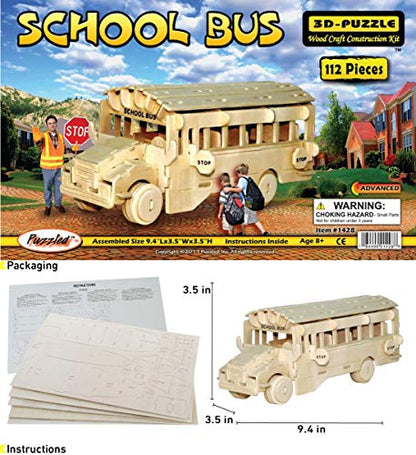 Puzzled 3D Puzzle School Bus Wood Craft Construction Kit - 112 Pieces Pack
