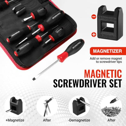 WORKPRO 10-Piece Magnetic Screwdriver Set with Pouch, Red - color: Red