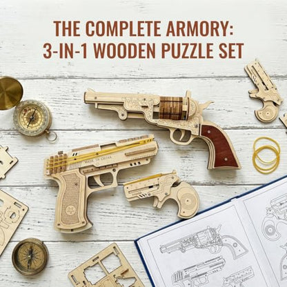 Adult 3D Wooden Puzzle Rubber Band Gun Model Deluxe 3-Piece Set - style: Three-in-One Set