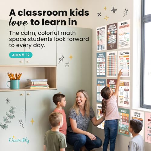 Decorably 20 Boho Math Posters for Classroom, 11x17in - style: Boho