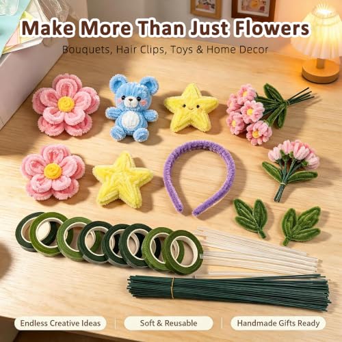 3050 Pcs Pipe Cleaner Flower Kit, Complete DIY Flower Bouquet Making Kit, - color: Colour3000