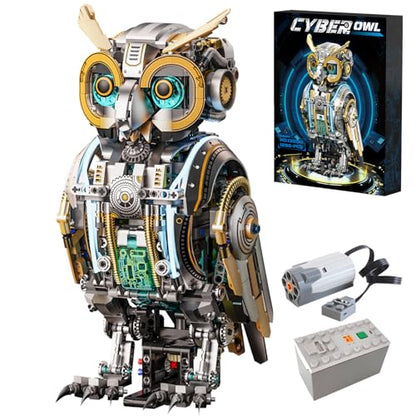 Mechanical Owl Building Blocks Hand-Crank or Electric Powered Moving Snake Engineering Construction Set for Kids and Adults Detailed Mechanical Model with Gears and Lights - color: Mechanical Owl With Motor