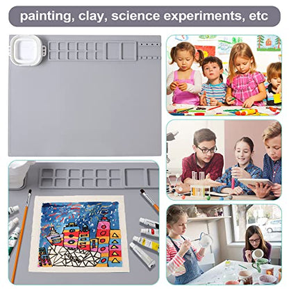 AWOKE Silicone Painting Mat - 20"X16" Silicone Art Craft Mat with 1 Water Cup for Kids -12 Color Dividers - 2 Paint Dividers (Grey) - color: Grey