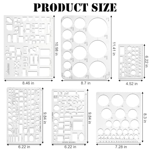 6pcs Circle Templates for Drafting Flexible Circle Stencils with Geometric Shapes 6 Sizes Plastic Measuring Rulers for Drawing Office, School, Architecture and Building Formwork