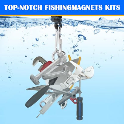 VNDUEEY 1000LBS Magnet Fishing Kit, 2.95" Double Hole Fishing Magnet Kit with Rope, Strong Magnets for Retrieving in River Lake Beach and Lawn, Includes 65Ft Rope, Carabiner, Gloves, Grappling Hook - size: 2.95" 1000LBS, style: Double Hole Kit