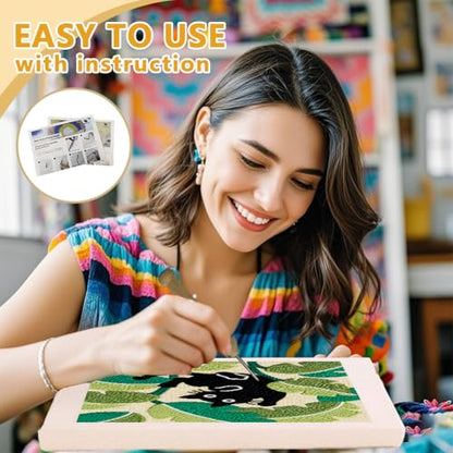 DOODLREAM Cat Leaves DIY Punch Needle Embroidery Kit for Adult Beginner, 9.4" Cute Cat and Plant Leaves Punch Stitching Craft Set for Starter with Frame, Fabric Pattern, Threader, Yarn, Punch Needle - color: Cat