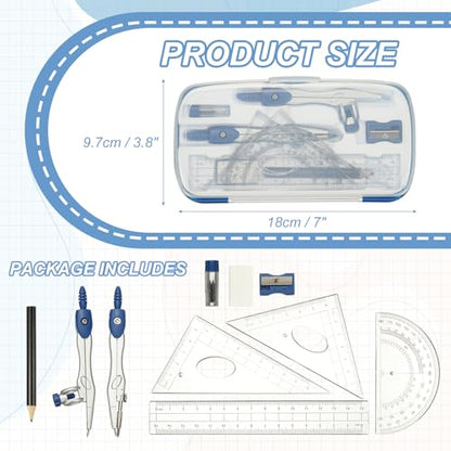 PATIKIL Geometry Precision Tool Set, 11 Pcs Geometry Set Compass Tool with Shatterproof Storage Box Rulers Math Compass Kit for Math Drafting Supplies, Dark Blue(Style 1) - color: Dark Blue