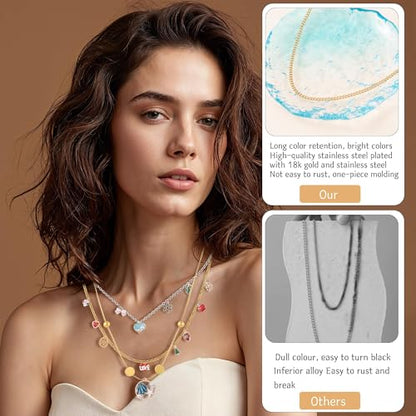 HUISUYTON 18K Gold 59FT 12Roll Necklace Chain Kit for Jewelry Making - color: 18k Gold Plated and Stainless Steel Silver-59Ft+Pendants