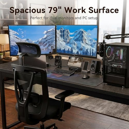 Coleshome 79 Inch Computer Desk with Power Outlet - color: Black, size: 79 Inches