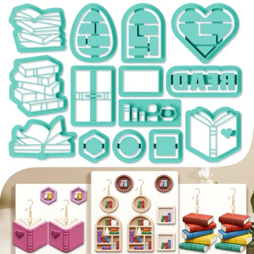 14Pcs Mini Bookshelf Polymer Clay Cutters Book Polymer Cutter - color: Book Elements