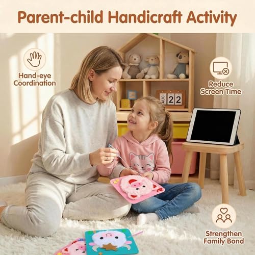 PupuMiao Sewing Kit for Kids DIY Embroidery Sewing Kit Cute Animal Sewing Projects Easy Crafts with English Instructions, Perfect for Beginners, Girls Boys Ages 4-12 - color: Highland Cattle+Ladybug+Bear+Piggy