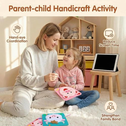 PupuMiao Sewing Kit for Kids DIY Embroidery Sewing Kit Cute Animal Sewing Projects Easy Crafts with English Instructions, Perfect for Beginners, Girls Boys Ages 4-12 - color: Highland Cattle+Ladybug+Bear+Piggy