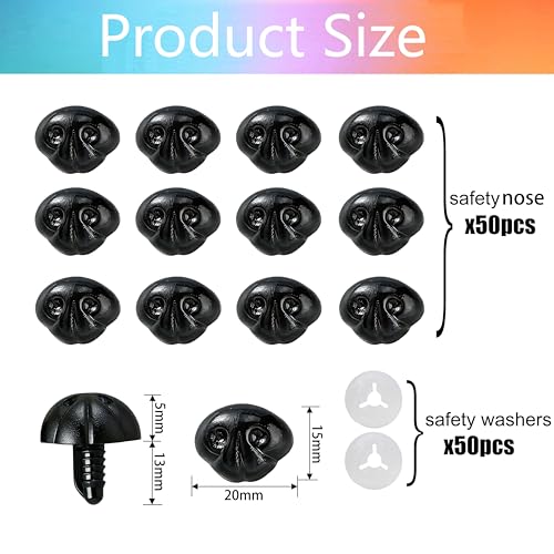 BESTCYC 100Pcs Safety Noses Dog Nose and Washers for Crochet Amigurumi - size: 15*20mm