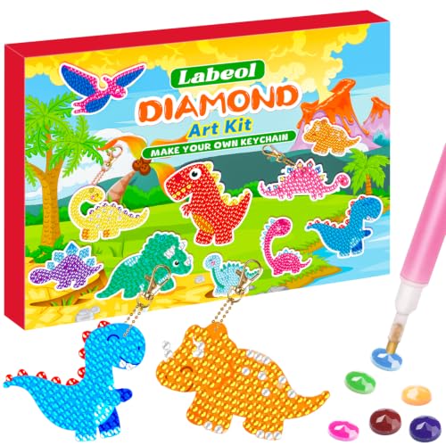 Labeol Diamond Art Kits for Kids with 5D Diamond Creat Your Own GEM Keychains Arts and Crafts for Kids Ages 8-12 Christmas Stocking Birthday Gifts for Kids 6+ - style: Dinosaur
