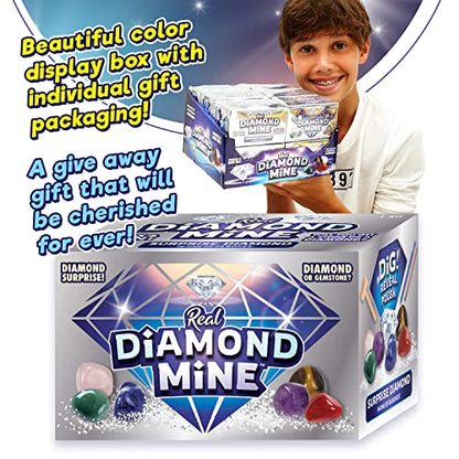 JA-RU Real Diamond Mine Gemstone Dig Kit (12 Packs) Mystery Rock, Minerals, and Gems for Kids | Break Your Own Geodes and a Chance to Get 1 Real Diamond | Party Favors for Kids Goodie Bags. 4630-12 - size: 12 Units Pack