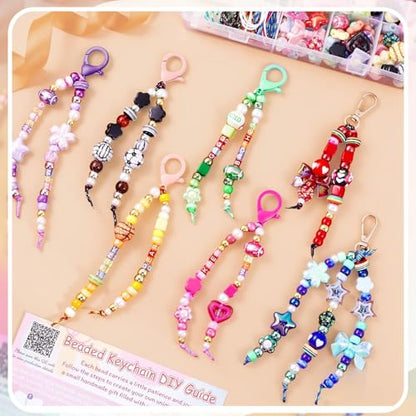 TOHONGADON 883 PCS Bead Keychain Making Kit with Video Tutorials Gift Bags - color: 883 PCS Beads