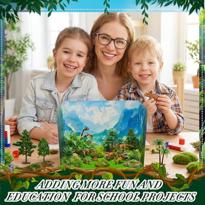 AmazingSpark 2 Set Dinosaur Diorama Box and Fake Grass Decor, Dinosaur Habitat Diorama Project Supplies Set, Cardboard Display Case Kit & Artificial Grass with Double Sided Tapes for DIY Crafts - style: Dinosaur
