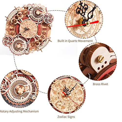 ROBOTIME 3D Wooden Puzzles for Adults, Models for Adults to Build Wooden Steampunk Clock Kit, DIY Mechanical Wall Quartz Aesthetic Room Decor Unique Gift