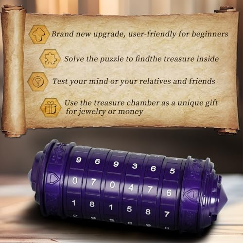 CoEjokno Da Vinci Code Numeric Cryptex Money Puzzle Box for Cash Gift, Jewelry Box with Hidden Compartment, Unique Puzzle Gift for Adults Brain Teaser Valentine’s Day Wedding & Anniversary Present - color: Purple