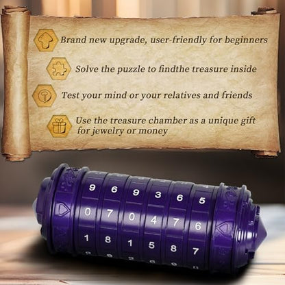 CoEjokno Da Vinci Code Numeric Cryptex Money Puzzle Box for Cash Gift, Jewelry Box with Hidden Compartment, Unique Puzzle Gift for Adults Brain Teaser Valentine’s Day Wedding & Anniversary Present - color: Purple