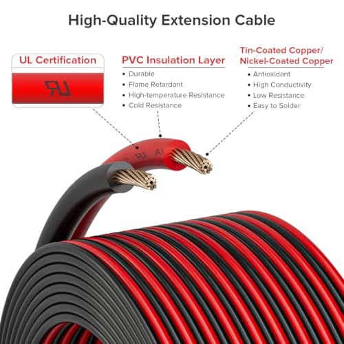 BTF-LIGHTING 24AWG 2 Pin 32.8ft Extension Cable, UL Recognized Component - size: 2 Conductor, style: 24 Gauge
