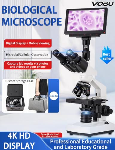Microscope for Adult,with7'' HD Display,WF10&25X Eyepieces,40-5000X Magnification,Dual Mechanical Stages and Abbe Condenser,Includes 40 PCS Specimens,Suitable for Labs & Schools