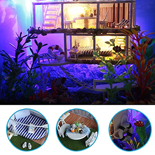 GuDoQi DIY Miniature Dollhouse Kit, Tiny House kit with Furniture and Dust Proof, Miniature House Kit 1:24 Scale Beachside Bungalow, Great Handmade Crafts Gift for Birthday Christmas Day - color: Beachside Bungalow