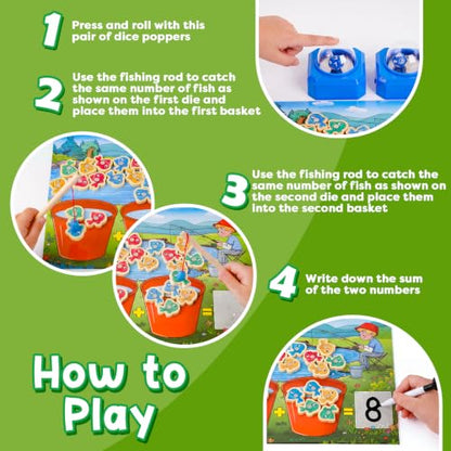 Magnetic Fishing Math Game for Kids 3-5, Montessori Counting Toy with Dice Poppers, Preschool Math Manipulatives Board Game, Addition and Subtraction Dice Game for Homeschool Classroom - style: Blue