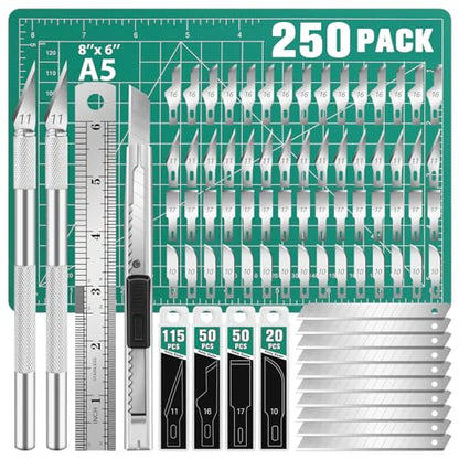 DIYSELF 250 PCS Exacto Knife Set Precision Knife with A5 Cutting Mat, Green