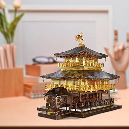 Piececool 3D Metal Model Kits for Adults, Kinkaku-ji Golden Pavilion Model Building Kits, Challenging 3D Puzzles for Stress Relief DIY Craft Kits - style: Kinkaku-ji