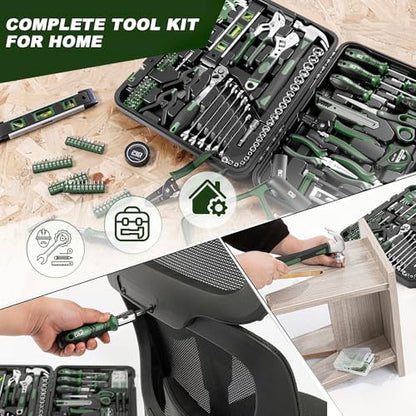 Prostormer 259-Piece Tool Kit, Household Essential Tool Set, Green - color: Green