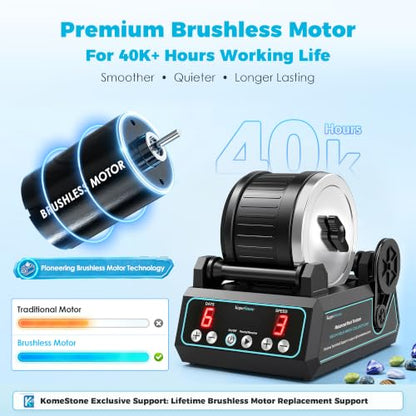 KomeStone K1 Pro Quiet Brushless Rock Tumbler Kit for Adults & Hobbyists - color: Blue Border