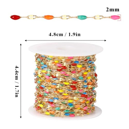 16.5FT Stainless Steel Enamel Chain 2MM Gold Lip Chain for Jewelry Making - color: gold(colorful)