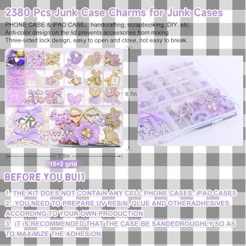EIiovcnya 2380 Pcs Junk Case Charms Kit - DIY Phone Charms & Nail Art - color: Purple tones