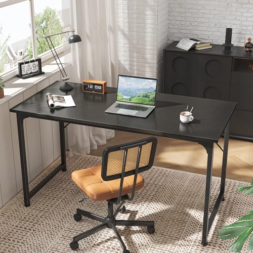 Huuger Computer Desk, 55 Inch Home Office Desk, Gaming Writing Work from Home Study Desk, Large Legroom, Sturdy Metal Frame, Modern Simple, Black - color: Black, size: 54inch