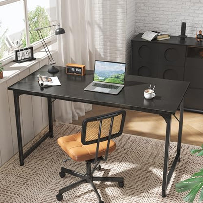 Huuger Computer Desk, 55 Inch Home Office Desk, Gaming Writing Work from Home Study Desk, Large Legroom, Sturdy Metal Frame, Modern Simple, Black - color: Black, size: 54inch