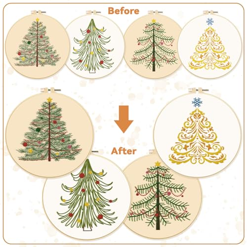 BEUNITONE 4PCS Christmas Tree Embroidery Kit Merry Christmas Stamped Snowflake Pine Tree Needlepoint Kit DIY Adult Beginner Stamped Cross Stitch Kit with Patterns and Instructions - color: 05-Christmas Tree