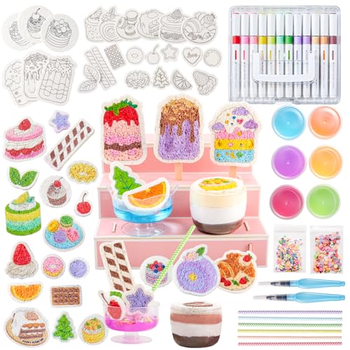 Shuttle Art 105 Pcs Magic Foam Texture Painting Kit Dessert Series: 24 Dessert Foam Pieces, Slime, Clay, Pastry Display Case, 12 Acrylic Paint Markers, Magical 3D Effect DIY Art for Kids Ages 3-12 - color: Dessert Series - 105 Pcs