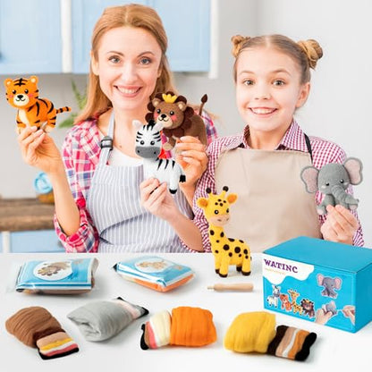 WATINC Needle Felting Kit - 5 Set Unique Different Cute Doll Wool Felt Needle Tools Foam Pad Instruction, DIY Home Decoration Craft Party Supplies for Art Work Starter Beginners (Wild Animal) - style: Wild Animal