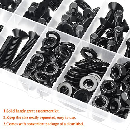 HELIFOUNER 146 Pieces M6 x 8mm /10mm /12mm /16mm /20mm /25mm /30mm, Countersunk Head Socket Cap Screws Bolts Washers Nuts Kit, 10.9 Grade Alloy Steel, Full Threaded, Black - size: M6, style: Countersunk Head