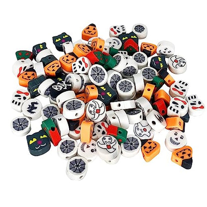 100 Pcs Polymer Clay Beads Mixed Heishi Spacer Beads Supplies for DIY Bracelet Earring Necklace Jewelry Making (Halloween-2) - color: Halloween-2