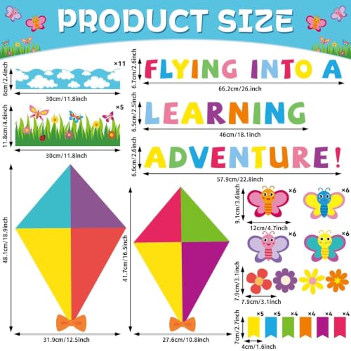 Classroom Bulletin Board Decoration Welcome Back to School Bulletin Board Amazing Things Happen Here Classroom Decor Pastel Rainbow Motivational Cutout for Elementary Home Chalkboard Wall Door Decor - style: Butterfly Kite