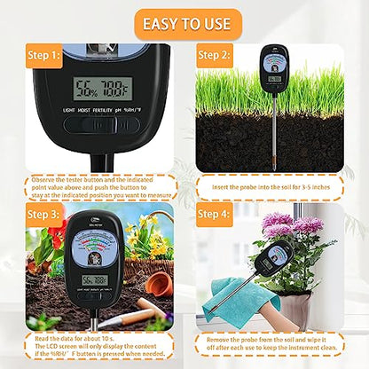 7-in-one Soil Test Kit, Soil Moisture Meter/PH Meter/Sunlight Intensity/Fertility Soil Tester, LCD Display Air & Soil Hygrometer Temperature for Hous Plants Garden, Farm, Lawn Care Moisture Meter - color: Dark NEW