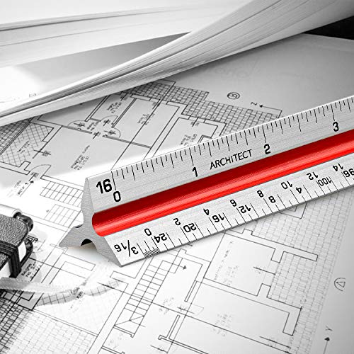 12" Architectural Scale Ruler Triangular Ruler, Color-Coded, 1 Pack - color: Tricolor