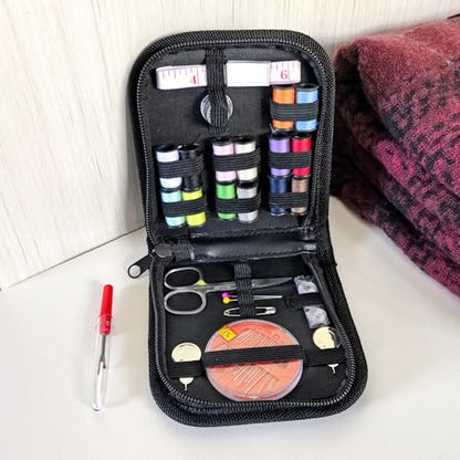 42pcs Sewing Kit for Home, Travel & Emergencies - Filled with Notions Scissor & Thread - Black Bag - color: Black
